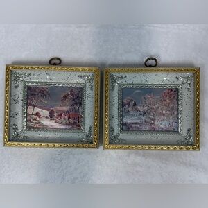 Set Of 2 Foiled Lithograph Antique Country Scenery Prints Eric Scott 1892-1978